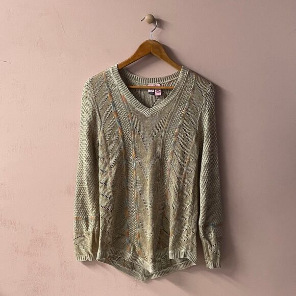 Love on a Hanger Tan Rainbow Knit V-Neck Pullover Sweater Size S EUC - Picture 1 of 11